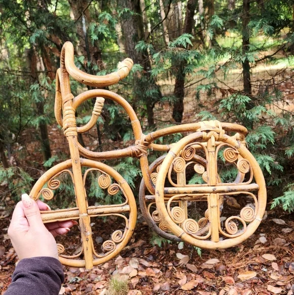 Vintage Bamboo Bicycle Planter 1970s Boho Rattan Bike Plant Pot Holder Decor 70s - Picture 1 of 6